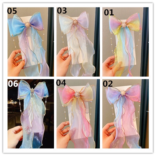 Kẹp Tóc Nơ Ren Đính Ngọc Trai Xinh Xắn Cho Bé Gái