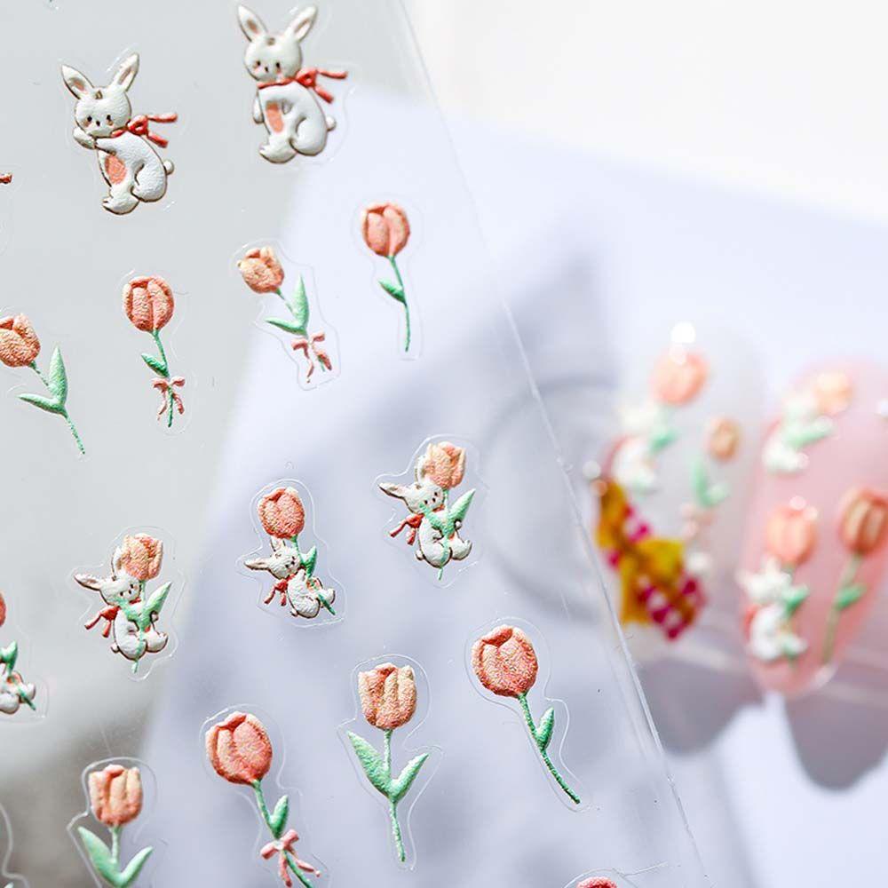 Miếng Dán Móng Tay Tự Dính Dập Nổi Họa Tiết Mèo / Hoa Phong Cách Nhật Bản 5D