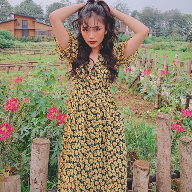 D7568 - MX HOA HƯỚNG DƯƠNG CỔ V NÚT BỌC