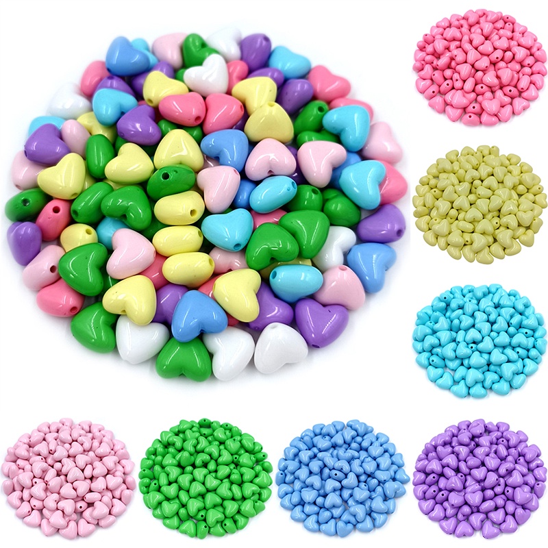Set 20 Hạt Nhựa Hình Trái Tim Nhiều Màu Sắc Dùng Để Làm Trang Sức Thủ Công