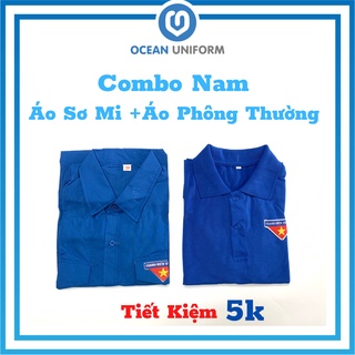 Combo 1 áo sơ mi đoàn thanh niên dài tay hàng thường + 1 áo phông đoàn thanh niên hàng thường ocean uniform