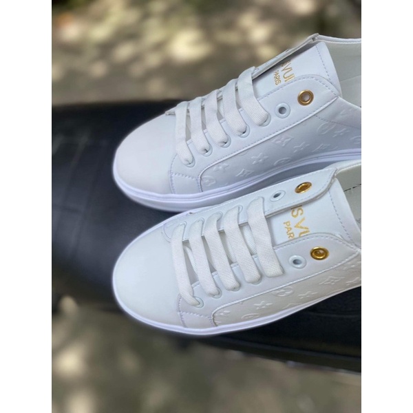 Giày thể thao nam trắng buộc dây . Giày louis vuitton nam siêu cấp kèm hộp