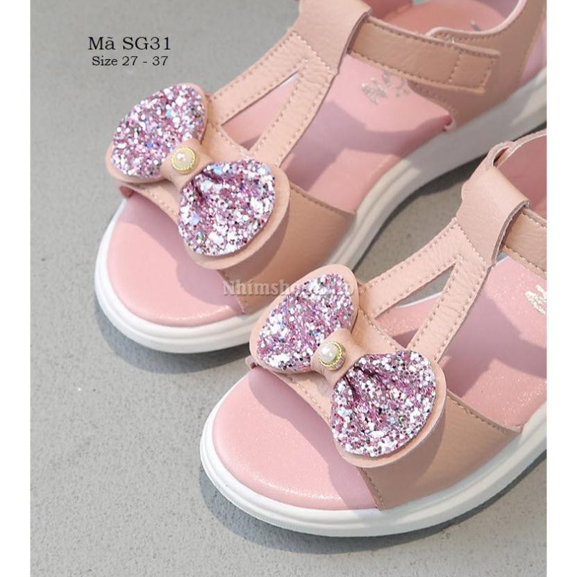 Dép sandal bé gái 3 - 12 tuổi gắn nơ màu hồng xinh xắn da mềm đi học đi chơi mùa hè thời trang và phong cách SG31