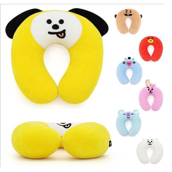 Gối kê cổ chữ U họa tiết nhân vật Kpop BT21kt 33*32cm bằng nhung nhồi bông xinh xắn