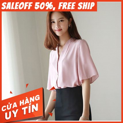 Áo Sơ Mi Nữ - Áo Nữ Tay Lỡ, Tay Cổ Thắt Nơ - Giảm Giá 50%, Free Ship Toàn Quốc