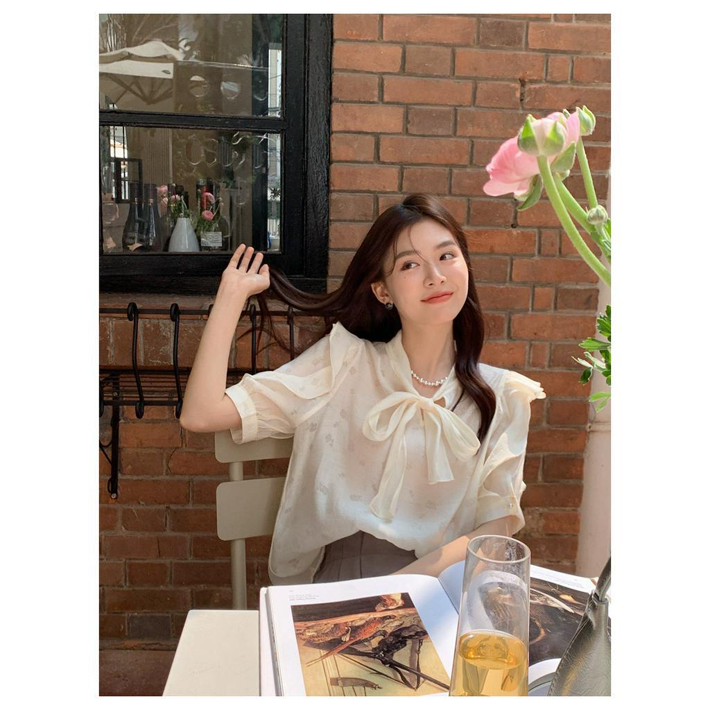 Áo Sơ Mi Cổ Chữ V In Họa Tiết Thắt Dây Phong Cách Mùa Hè Mới 62413