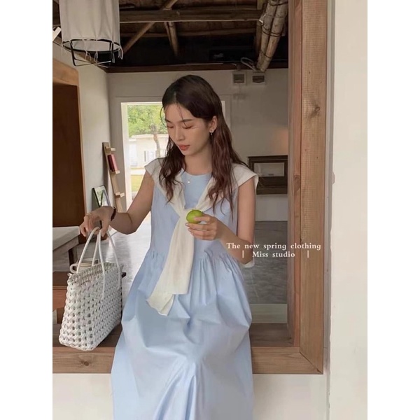 Váy babydoll kèm khăn cách điệu 3 màu xinh xắn Ulzzang Dres0422