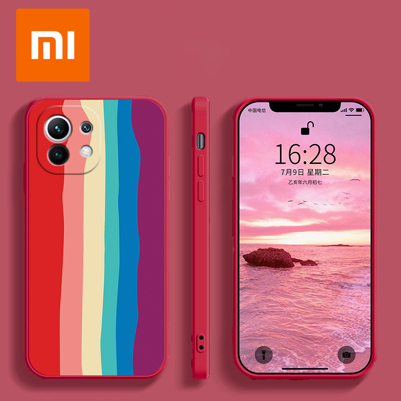 Ốp lưng Rainbow da viền chống va đập Xiaomi Mi 11 10 Pro 9 8 POCO X3 GT F2 Pro