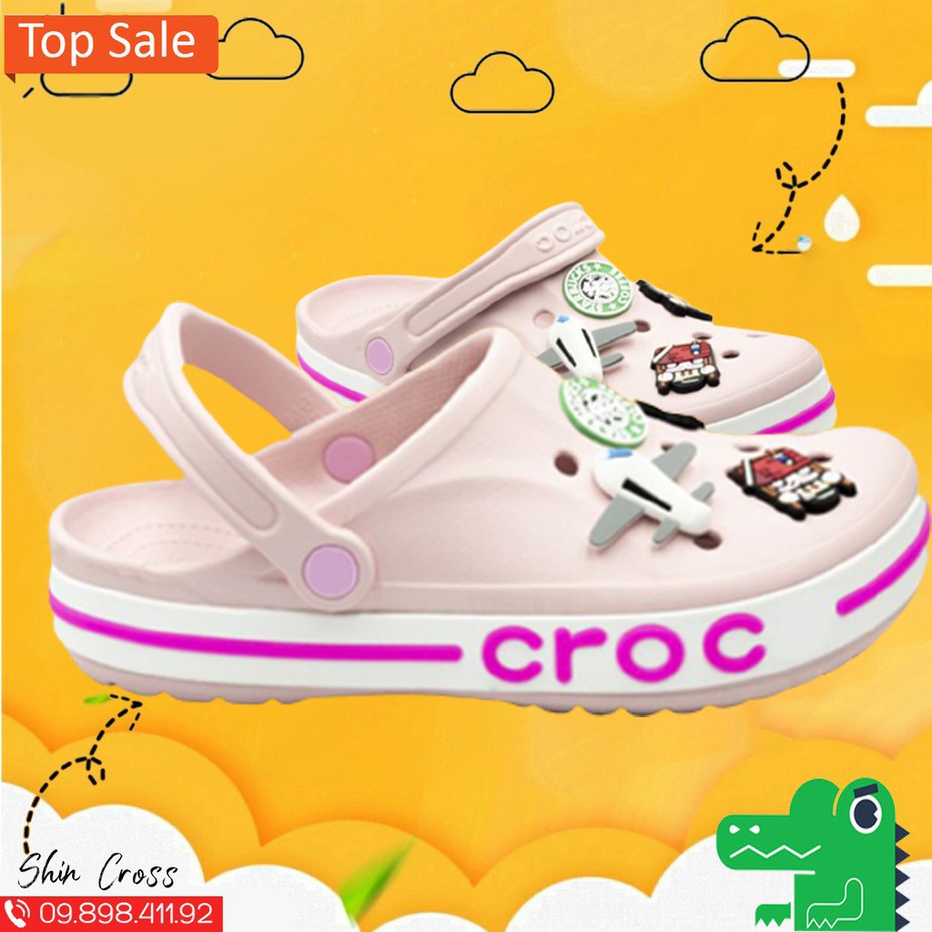 Giày dép Cross đế bánh mì màu hồng viền hồng đậm tặng thêm 12 sticker cross