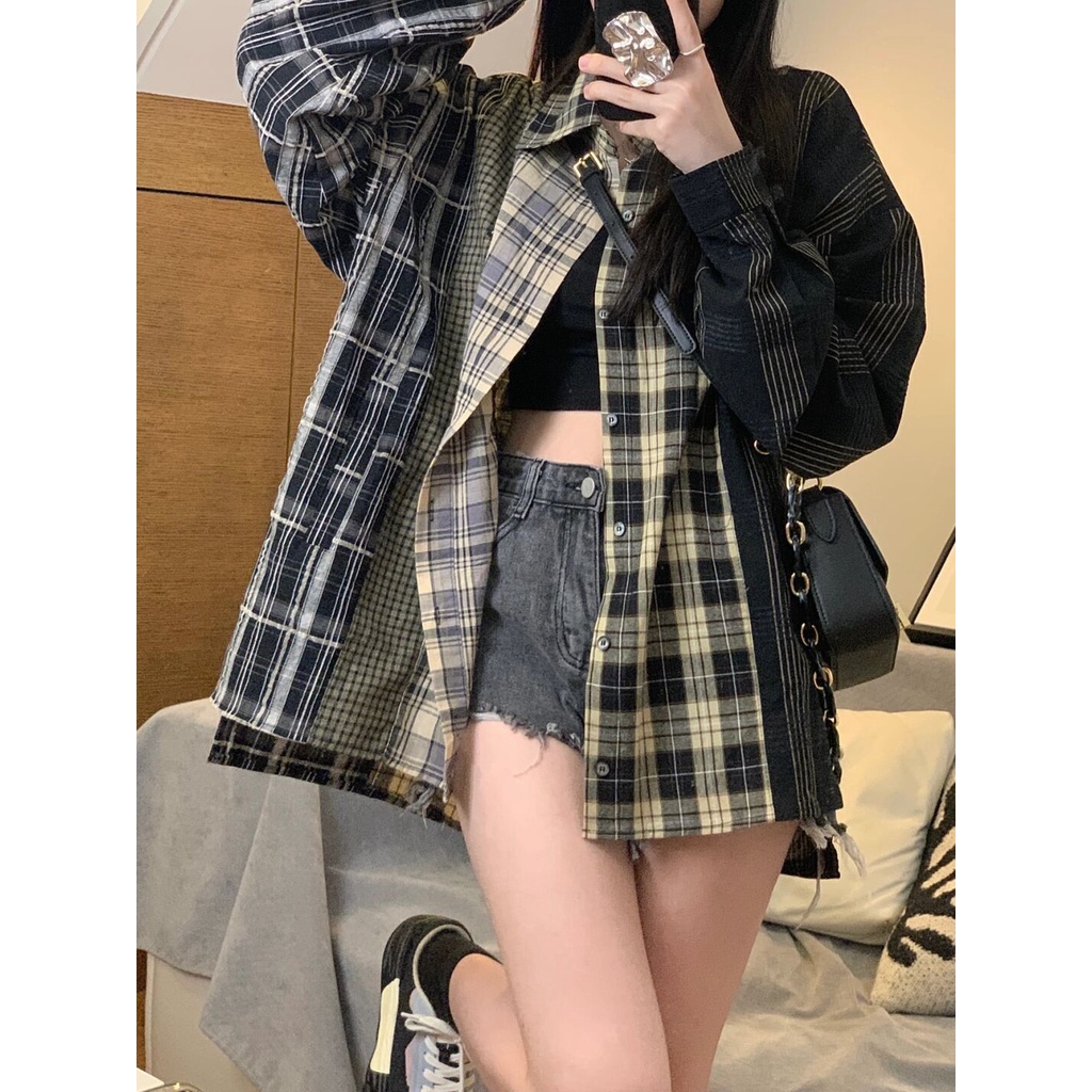 Áo sơ mi ZHELIHANGFEI tay dài dáng rộng chống nắng phong cách Mỹ cổ điển thời trang