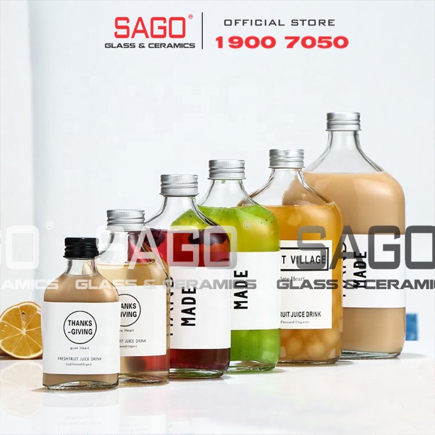 Chai Thủy Tinh Dẹp Cổ Cao Nắp Nhôm