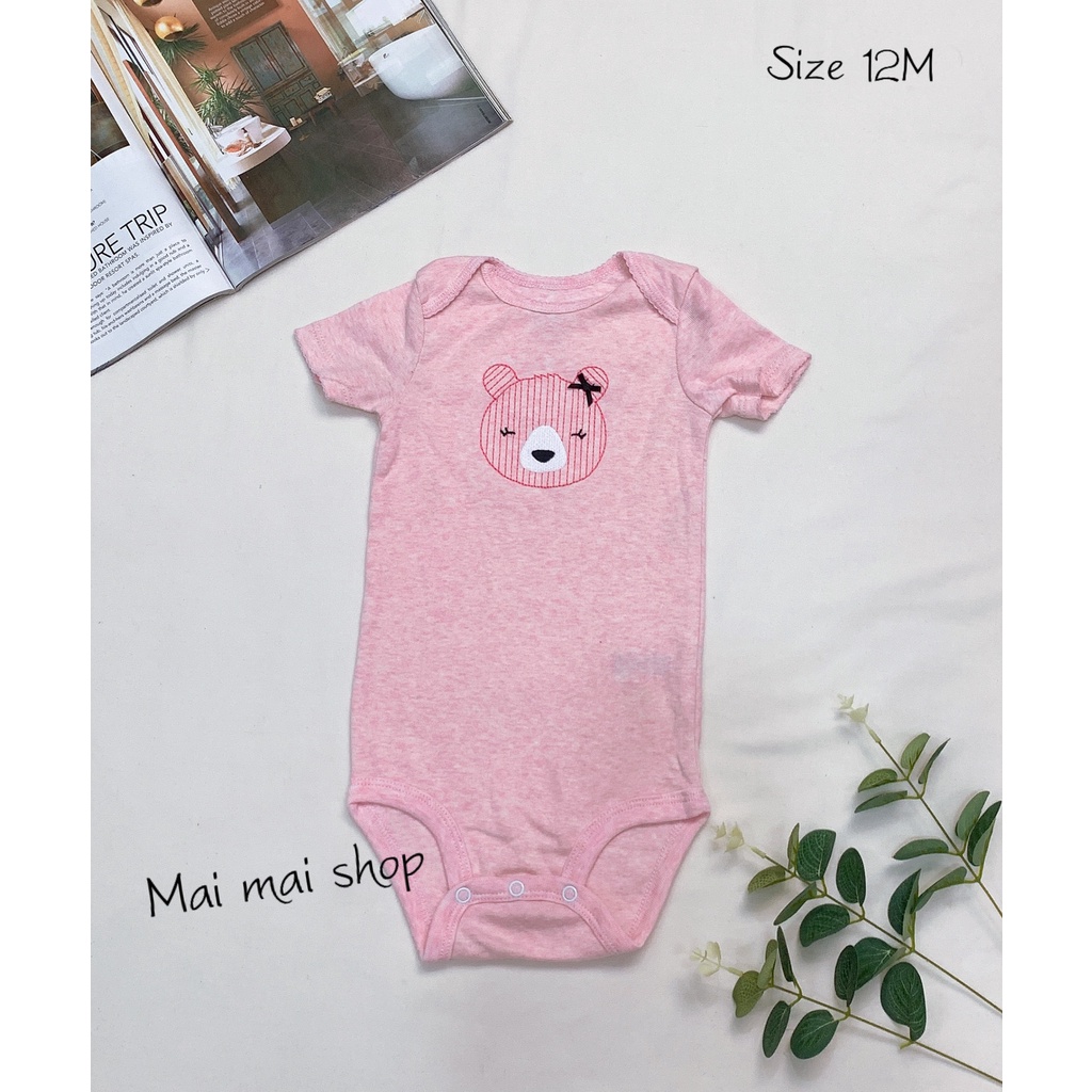 (9-12M chọn màu- gái) Body chip TAY NGẮN CÁNH TIÊN xuất dư cổ tròn, cổ đáp chéo cho bé gái sz 9-12M- Bộ liền thân cho bé