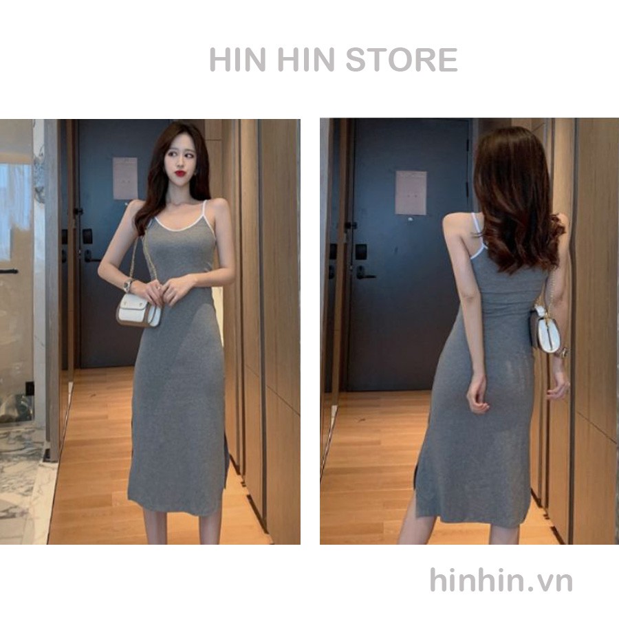 Đầm body 2 dây tôn dáng xẻ tà màu xám H164 - Hỉn Hỉn Store