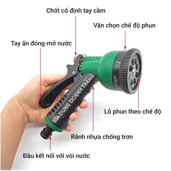 Vòi tưới cây, Vòi nước tưới cây 8 chế độ phun đa năng
