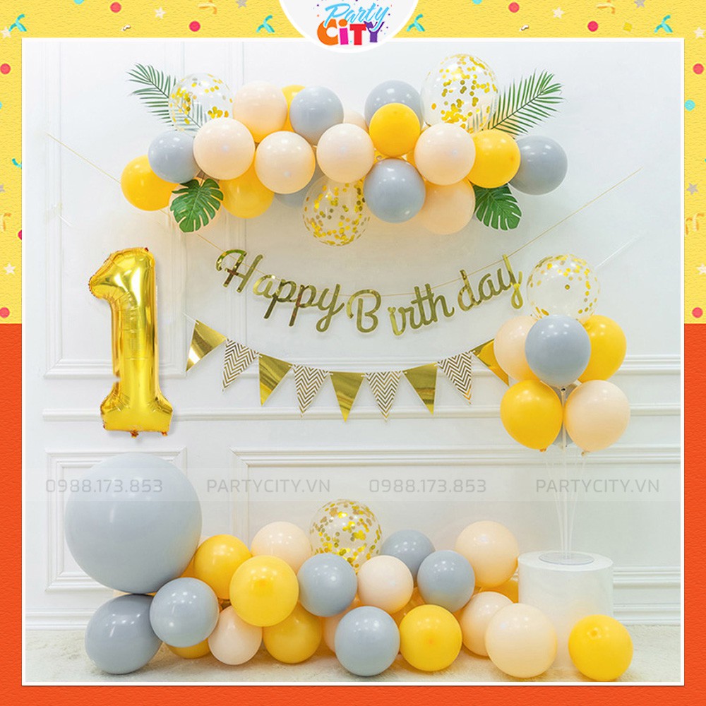 Set trang trí sinh nhật, trang trí thôi nôi, đầy tháng bé trai bé gái màu pastel PARTY CITY PC002