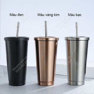CỐC (LY) 2 LỚP INOX 304 CR500, CHỐNG NÓNG, CÓ NẮP VÀ ỐNG HÚT, CỠ LỚN 500ML, DÙNG ĐƯỢC TRÊN XE HƠI