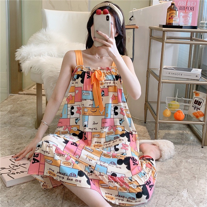 Váy bầu Ngủ , váy 2 dây nữ bản to dáng suông đuôi cá mới đẹp mặc nhà mùa hè V284