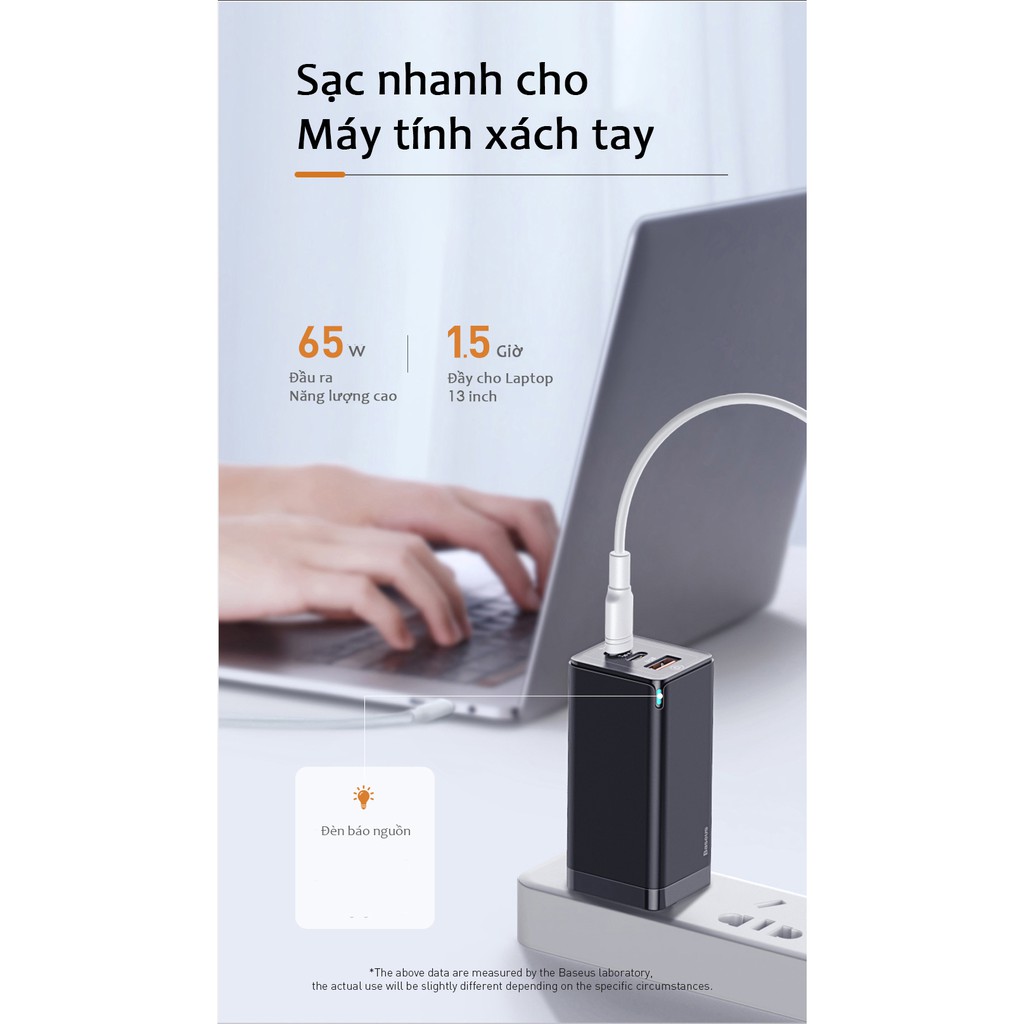 Cốc sạc Baseus Sạc Nhanh 65W Quick Charge 4.0 3.0 USB C PD Sạc 3 Cổng USB Di Động sạc ForMacbook Pro ForiPhone