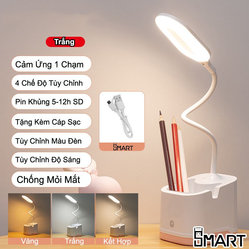 Đèn Học Để Bàn Chống Cận Cao Cấp - Sạc Tích Điện - Đèn Bàn Kiêm Hộp Đựng Bút Và Giá Đỡ Điện Thoại đèn bàn LED