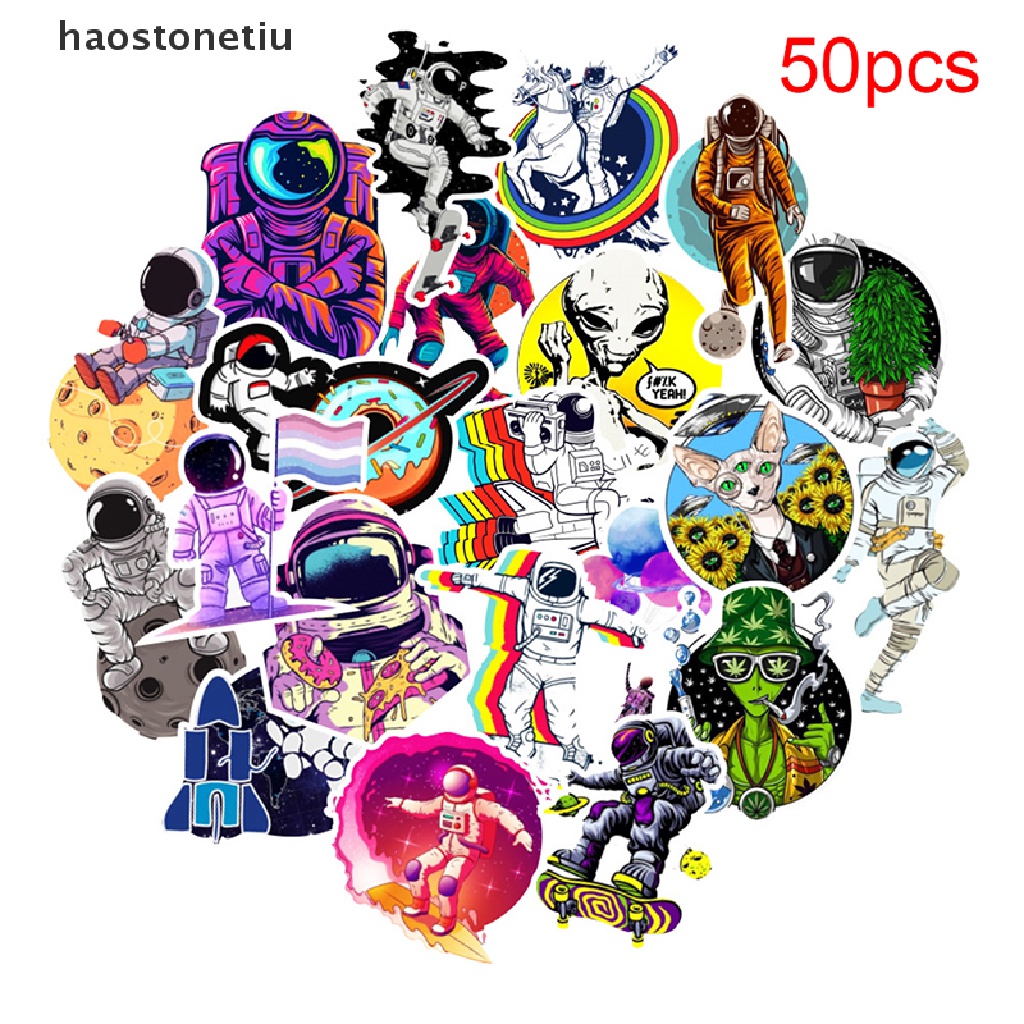 Bộ 50 Miếng Dán Hình Phi Hành Gia Graffiti Chống Thấm Nước Trang Trí Ván Trượt / Laptop / Vali DIY