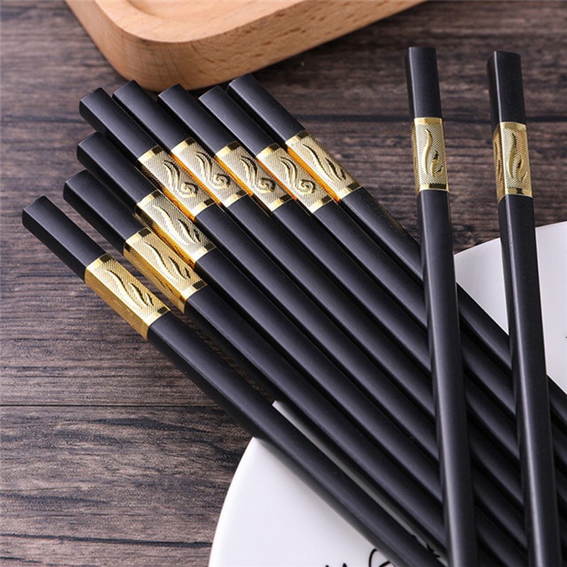 Set 10 đôi đũa mạ vàng, đũa ăn cao cấp chống trơn trượt 𝐊𝟏𝟑