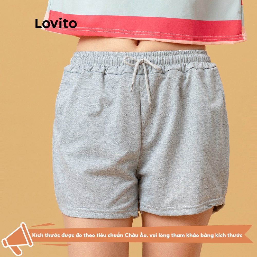 Quần short nữ Lovito L00242 lưng thun thiết kế rút dây thời trang năng động cho nữ nhiều màu sắc tùy chọn