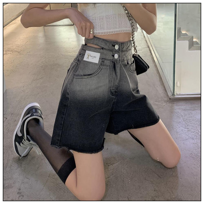 Quần short Denim lưng cao màu gradient thời trang cá tính cho nữ