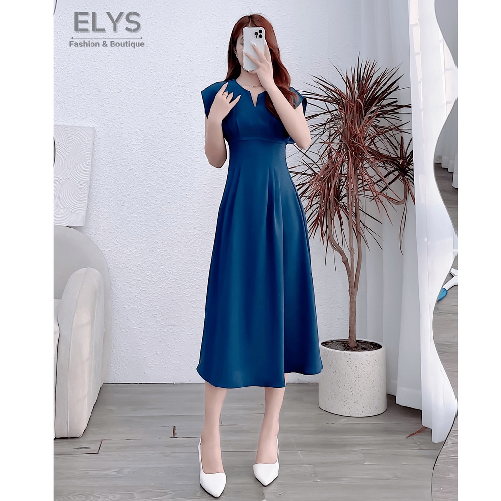 Váy Đầm Tiểu Thư Tay Hến ELYS Chất Trượt Hàn Châu Cao Cấp Thiết Kế Xếp Ly Eo Dáng Dài Xòe Nhẹ LY017