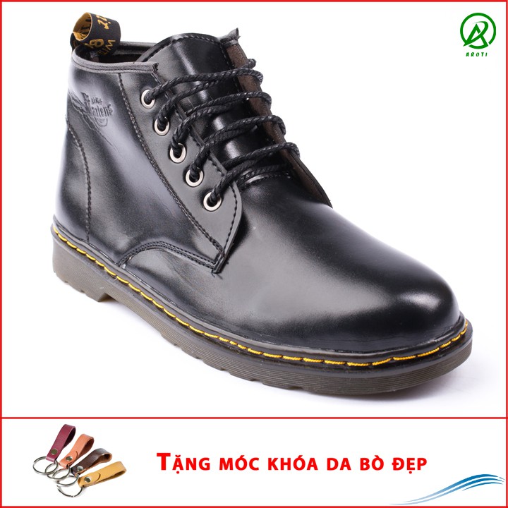 Giày Boot Nam Cổ Lửng Đế Khâu Da Trơn Màu Đen Cực Chất - Giày Boot Nam Cổ Lửng M354-DEN(K)-Kèm Móc Khóa Da Bò