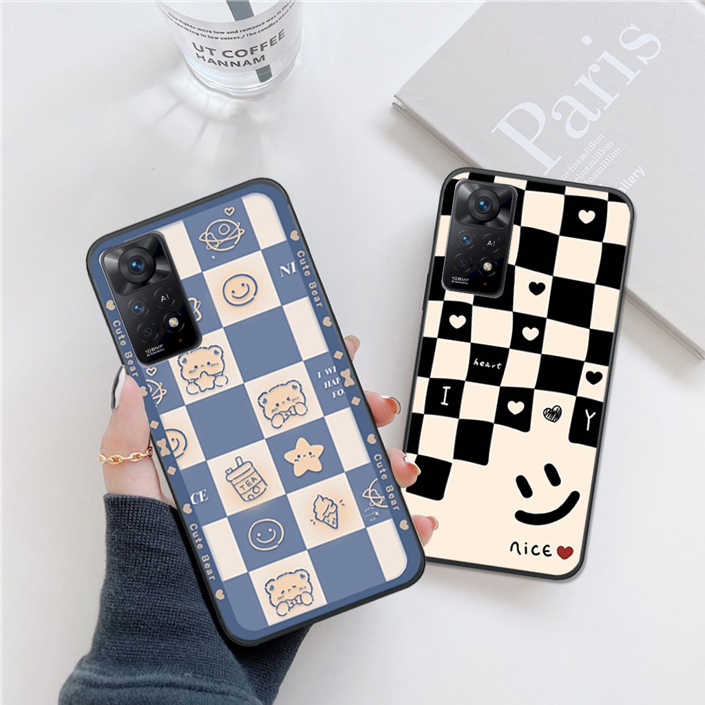 Ốp lưng Xiaomi Redmi Note 11/ Redmi Note 11S họa tiết trái tim, gấu caro thời trang