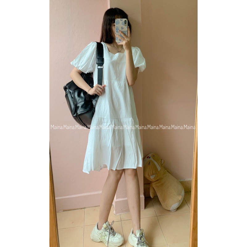 Váy babydoll lụa hàng 2 lớp, váy đi biển, dã ngoại form rộng