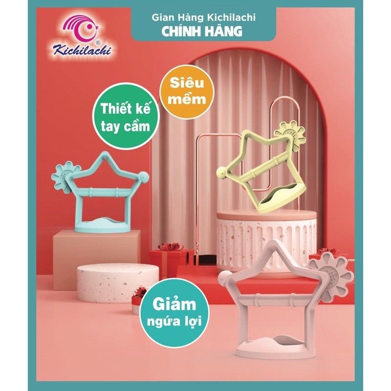 Gặm Nướu Cho Bé Kichi Hình Ngôi Sao,Chất Liệu 100% Slicone, Có Quai Cầm Chống Rơi, Cho Bé 3 Tháng Trở Lên! !