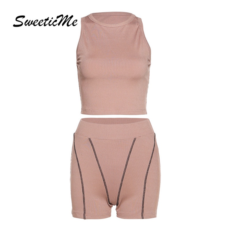 Set Áo Sát Nách Màu Trơn Và Quần Short Lưng Cao Form Ôm SweeticMe 2022