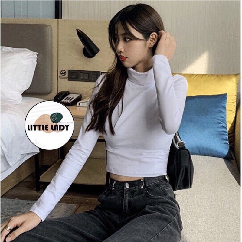 Áo thun croptop cổ lọ tay dài