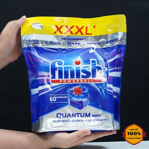 Túi viên rửa bát Finish Quantum Max 60 viên, viên rửa chén cao cấp 14 chức năng