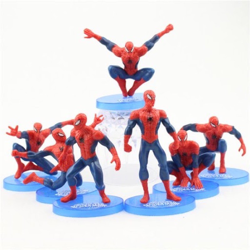 Bộ 7 siêu nhân người nhện trang trí bánh kem, spider man phụ kiện trang trí sinh nhật