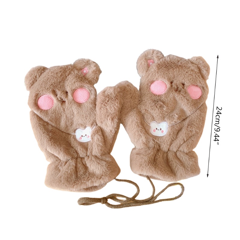 Găng Tay Lông Xù Họa Tiết Gấu Dễ Thương Dành Cho Nữ