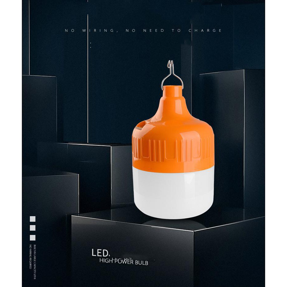 Bóng đèn LED sạc tích điện 100W,ánh sáng trắng, có móc treo, bóng đèn gia dụng ánh sáng trắng, chống thấm nước..