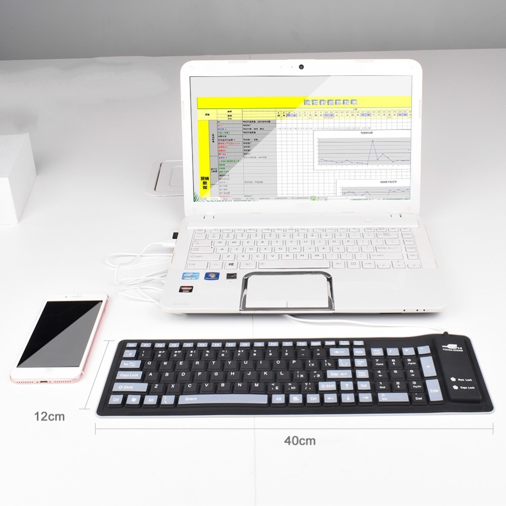 Bàn Phím Cao Su Silicone Mềm 103 Phím Chống Nước Chống Bụi Không Ồn Gấp Gọn Linh Hoạt Cho Máy Tính / Laptop / Notebook