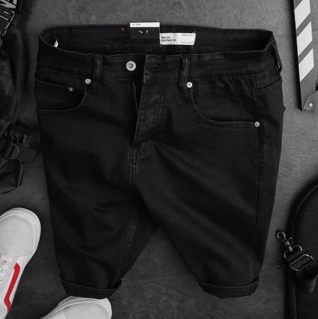 Quần short jean nam đen size đại co giãn Jean Nam big size đến 120kg slim ôm nhẹ