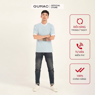 Áo thun nam phối cổ GUMAC màu xanh, thiết kế basic thanh lịch ABB1157