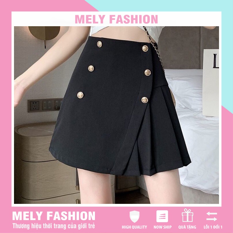 Chân váy ngắn chữ A xếp ly lưng cao 6 khuy nổi bật phong cách sang trọng vô cùng tôn dáng Mely Fashion CV06