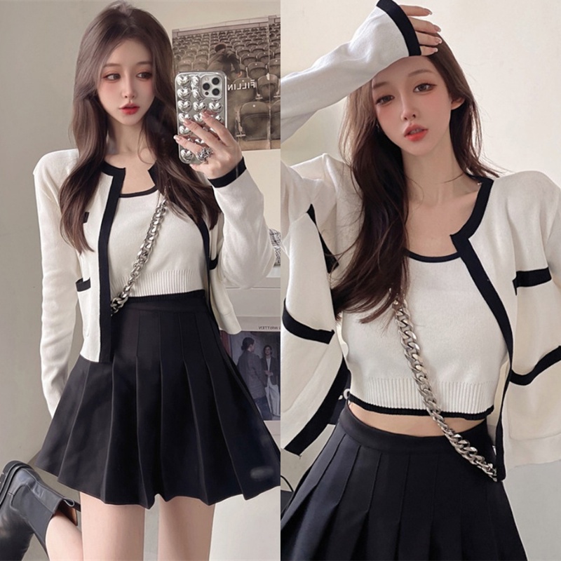Set Đồ Áo Khoác Len Cadigan Mỏng Kết Hợp Áo Croptop Quảng châu Hàng Xịn