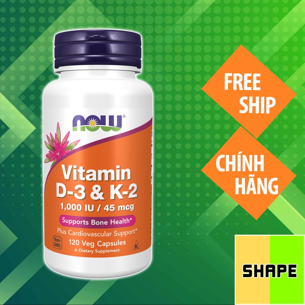 VITAMIN D3 K2 |  Now Vitamin D3 K2 1,000 IU 45 mcg  - Tăng Miễn Dịch - Chính Hãng The Shape