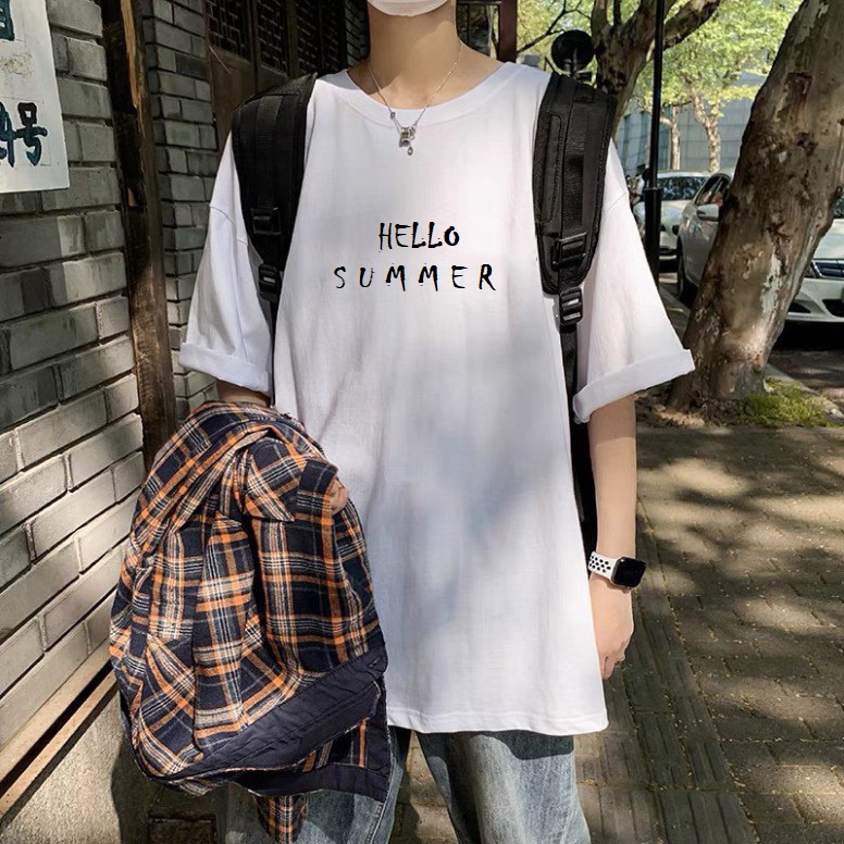 Áo thun unisex tay lỡ nam nữ form rộng, áo phông cotton unisex phong cách HELLO SUMMER | BigBuy360 - bigbuy360.vn