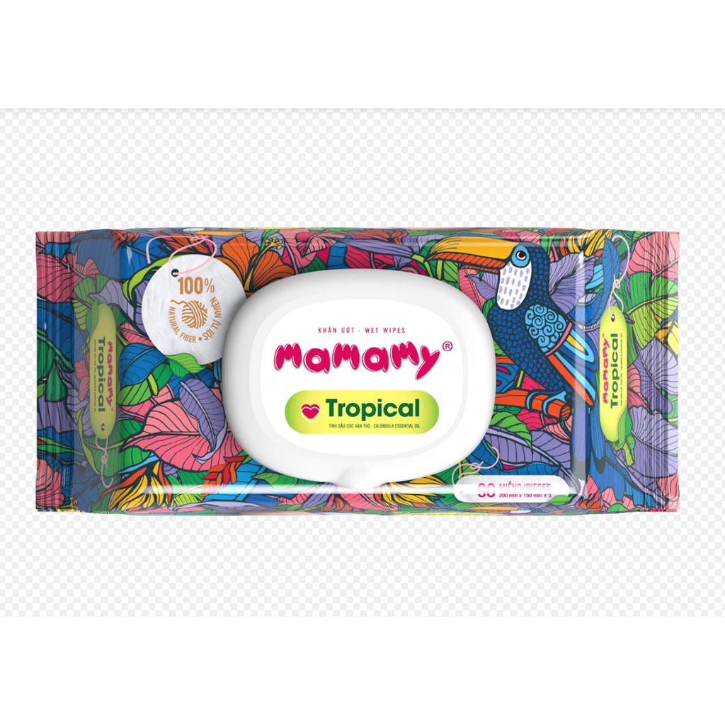 Khăn ướt Mamamy Tropical chính hãng mẫu mới 100% sợi tự nhiên ( Mẫu không mùi và Hoa cúc vạn thọ )