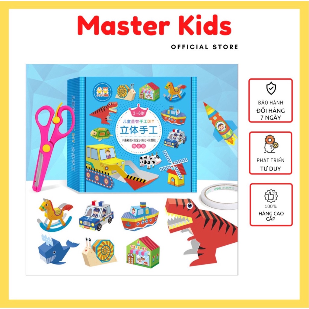 Bộ gấp giấy thủ công Kirigami tạo hình động vật nhiều màu cho bé Master Kids