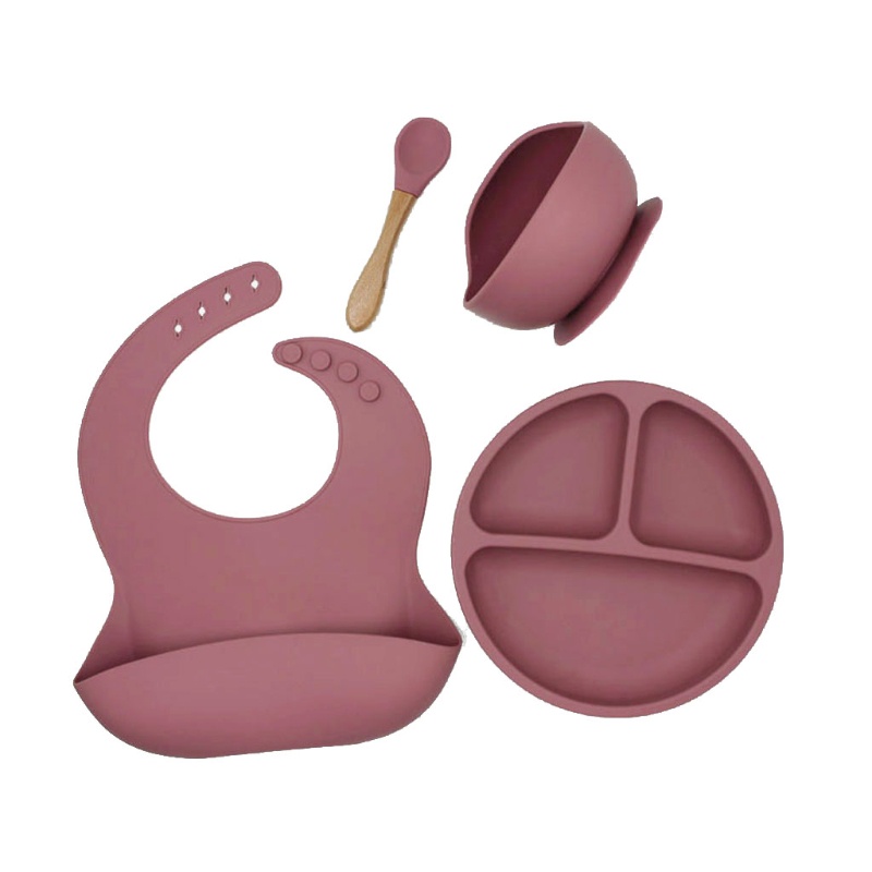 Bộ 4 Yếm Ăn Bằng Silicon Màu Trơn Chống Thấm Nước Tiện Dụng Cho Bé