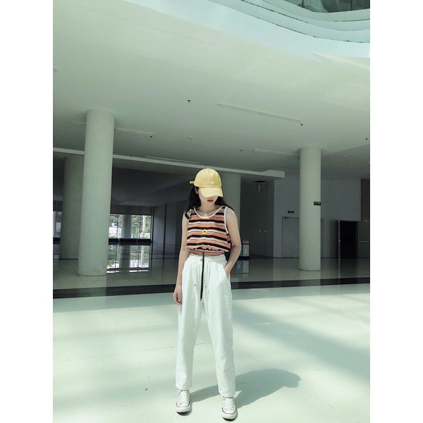 Áo tanktop sọc ngang thêu hoa