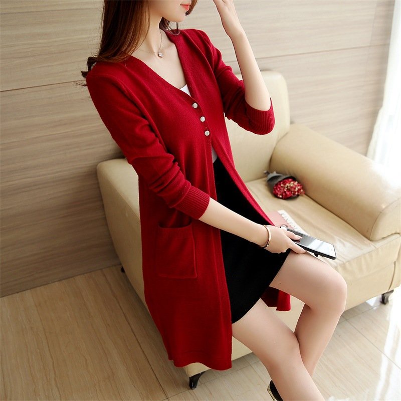 Áo khoác len, áo cardigan len nữ dáng dài 2 túi Ak33
